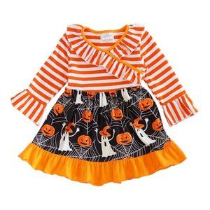 NWT Girls Orange Stripe Halloween Dress